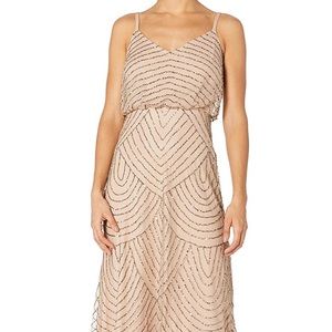 Adrianna Papell blouson dress in champagne.